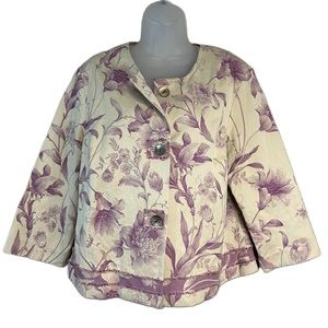 Vtg J Jill Floral Short Blazer Jacket 3/4 Sleeves Cotton Fringe Office Bloomcore